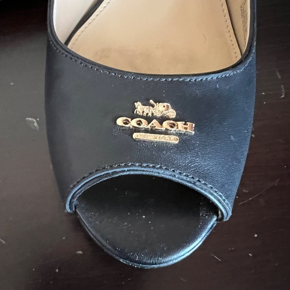 Coach Cala Semi Matte Calf Black Size 7 wedge open toe - Picture 2 of 7